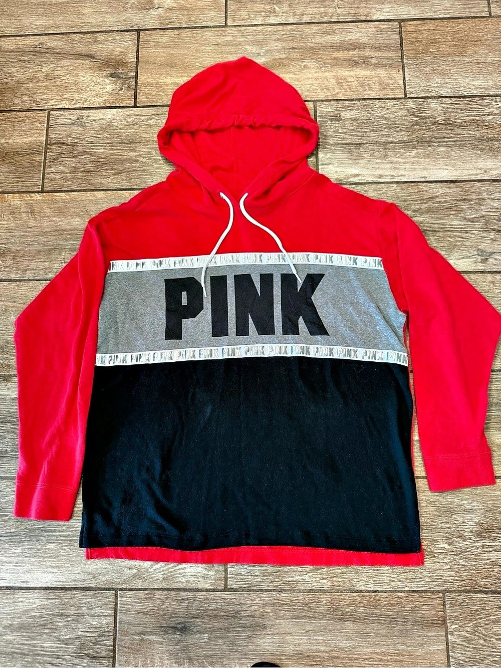 Victoria's Secret PINK Color Block Hoodie Red & Black Size Large